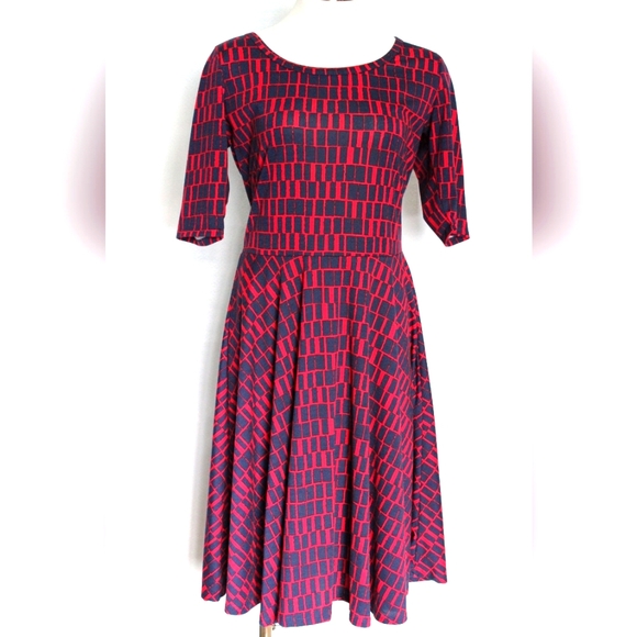 LuLaRoe Dresses & Skirts - Women’s Bold Red/Navy Mid Dress - Fit & Flare (L)
